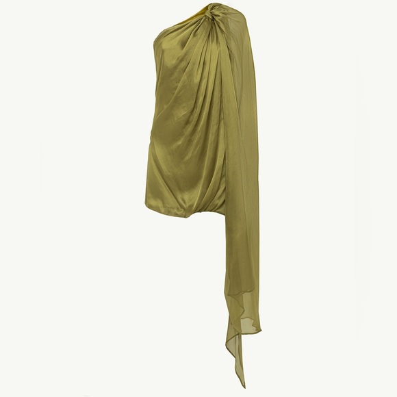 NEW NWT Giuseppe Di Morabito Asymmetric One Shoulder Draped Dress Olive Green - Picture 4 of 16